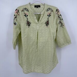 Womens CottagecoreEmbroidered Eyelet Tunic Top Size L Prairie Romantic‎ Artsy